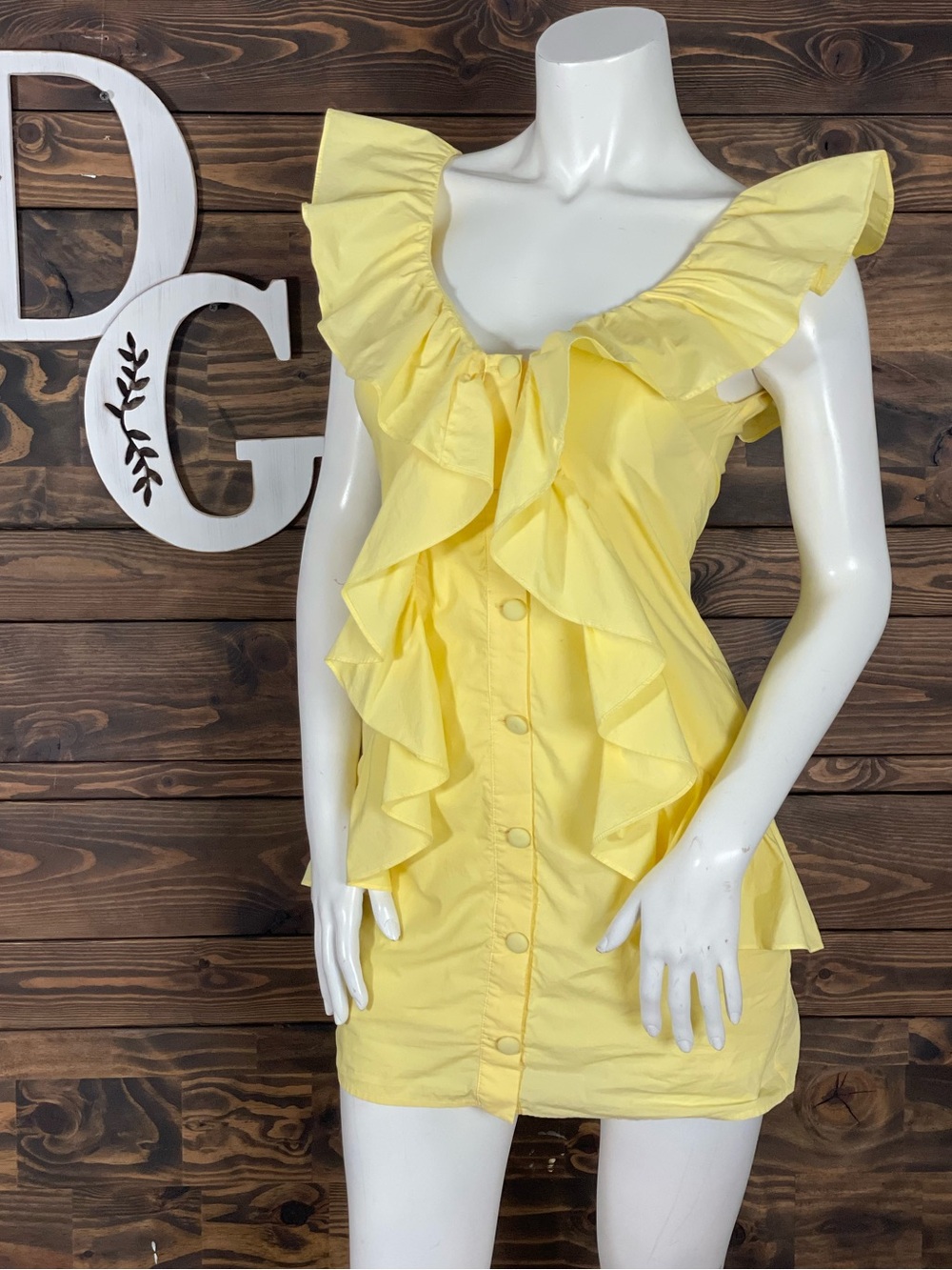 Lovers + Friends | Raleigh Bright Canary Yellow Ruffled Mini Dress Button Down
